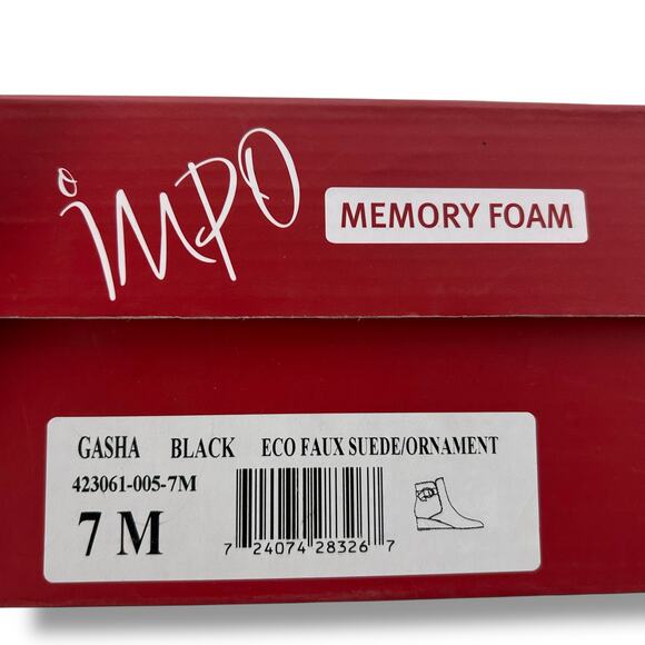 NEW Impo Suede Wedge Booties Size 7 Black Buckle Ankle Boot Comfort Heels - Picture 13 of 13